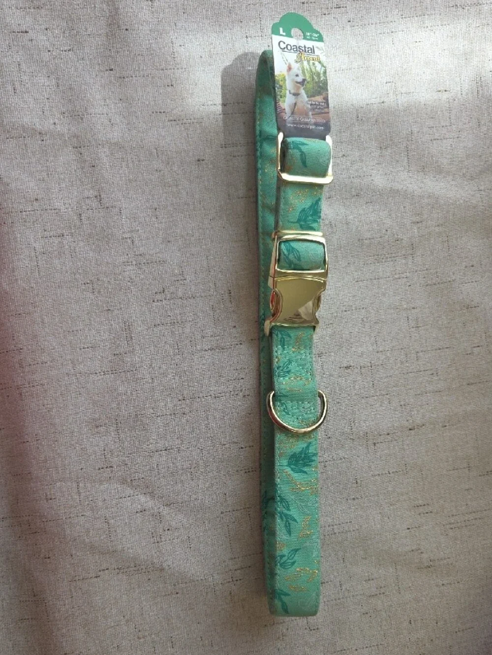 Coastal Teal Floral Dog Collar with Gold Hardware